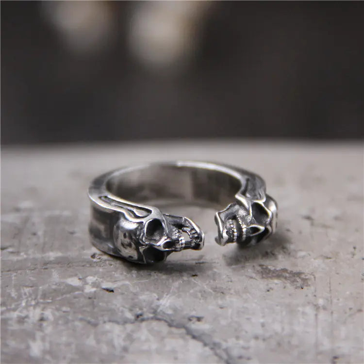 Twin Skull Open Band Ring