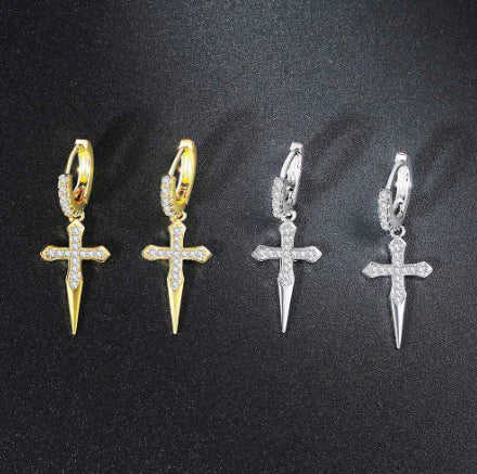 Ice Cross Earrings with Butterfly and Moon Design