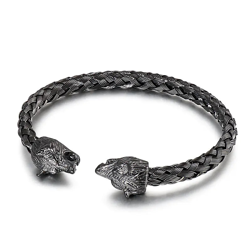 Braided Gold Skull Cuff Bracelet
