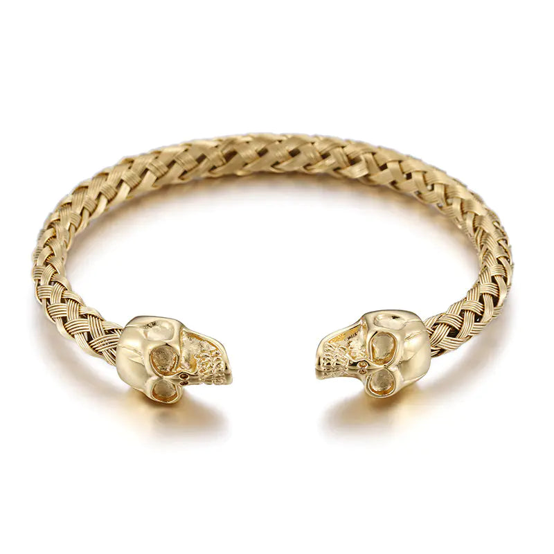 Braided Gold Skull Cuff Bracelet