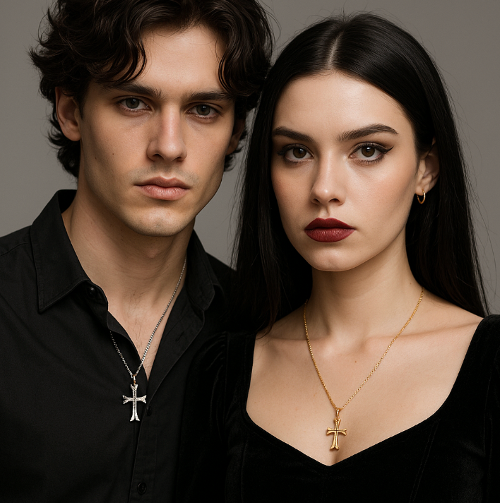 925 Sterling Silver Gothic Cross Necklace for Couples