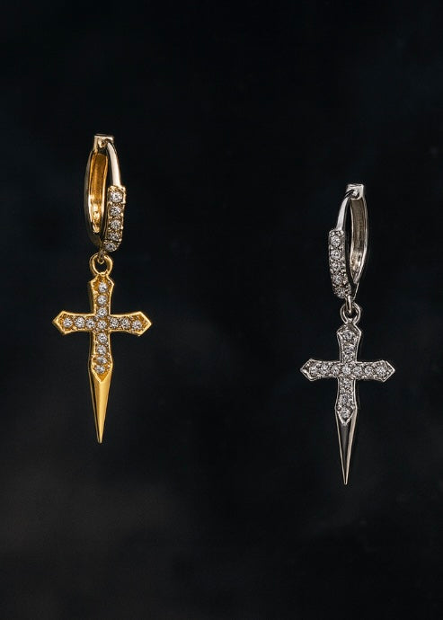 Ice Cross Earrings with Butterfly and Moon Design