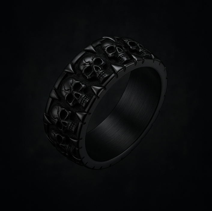 Obsidian Black Skull Band Ring