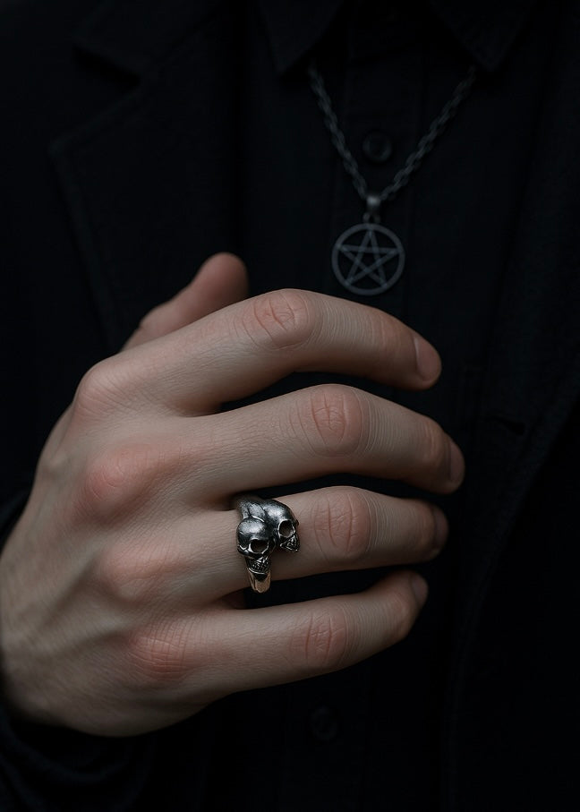 Twin Skull Open Band Ring