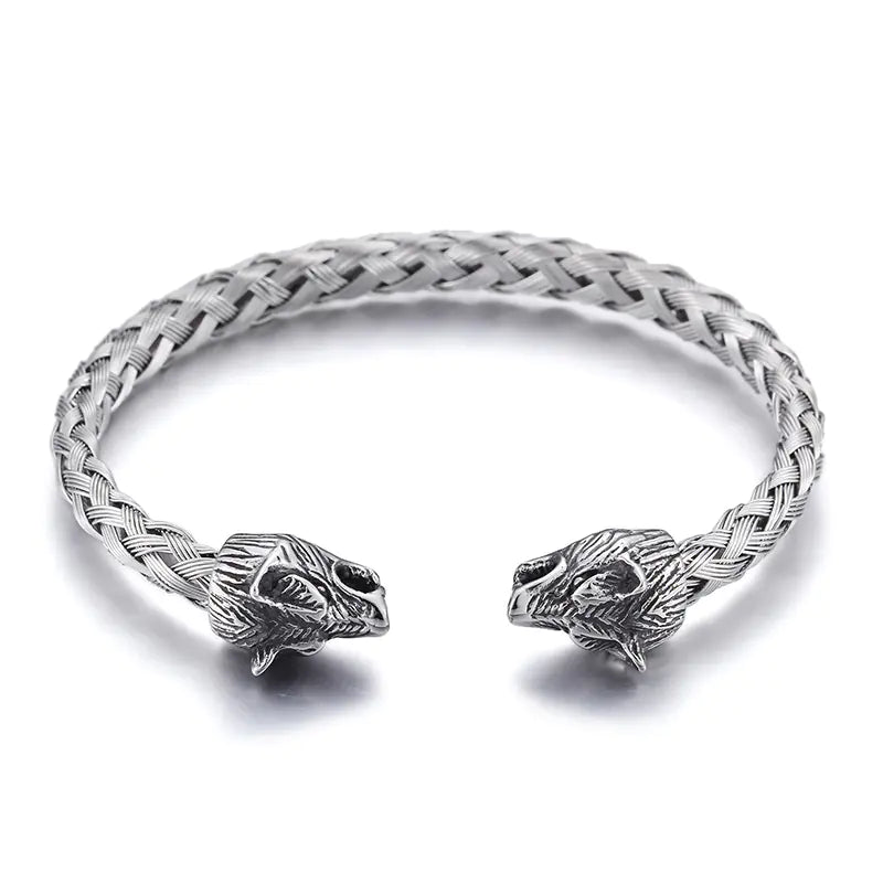 Braided Gold Skull Cuff Bracelet