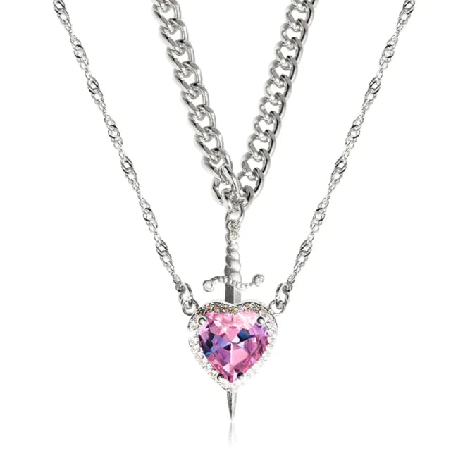 Gothic Punk One Arrow Through The Heart Creative Two Color Couple Necklace Red Rhinestone Heart Dagger Necklace Good Friend Gift Fashion Jewelry