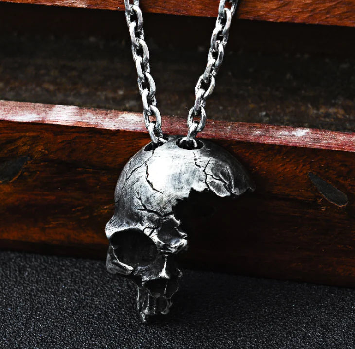 Half Face Skull Necklace in Gothic Vintage Style
