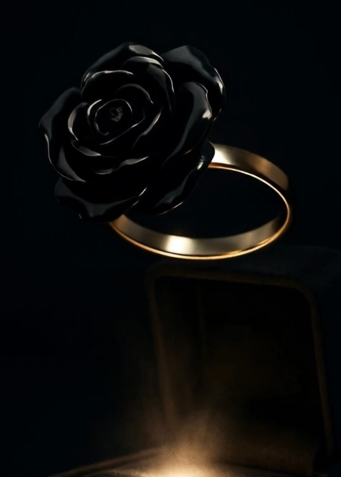 Vintage Gothic Black Flower Adjustable Resin Ring