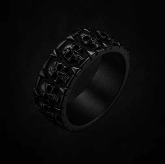 Obsidian Black Skull Band Ring
