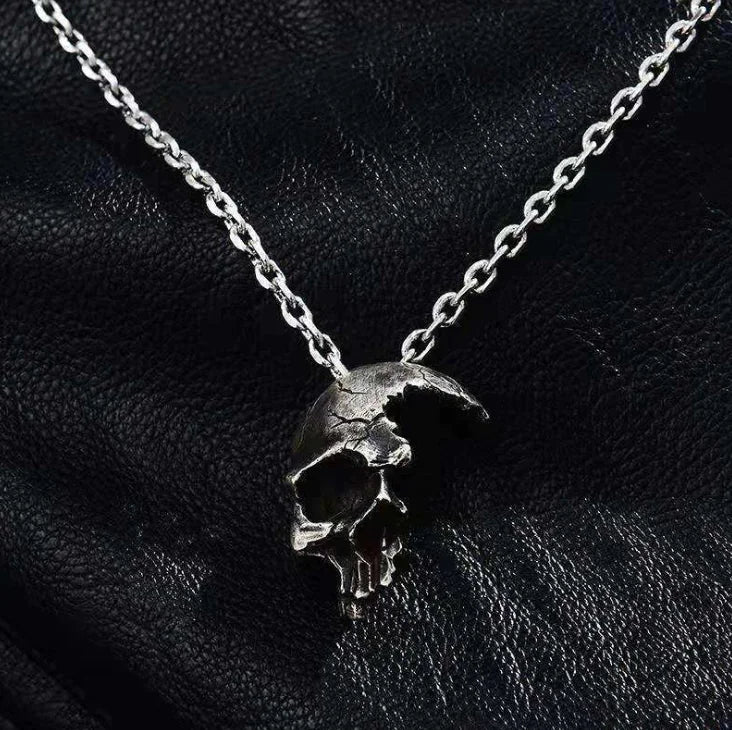 Half Face Skull Necklace in Gothic Vintage Style