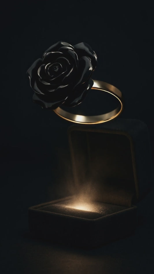 Vintage Gothic Black Flower Adjustable Resin Ring