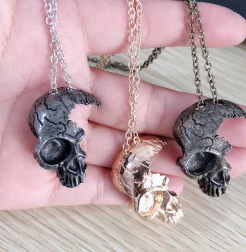 Half Face Skull Necklace in Gothic Vintage Style